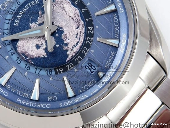 0109 Aqua Terra GMT Worldtimer 43mm VSF 1:1 Best Edition Summer Blue Dial on SS Bracelet A8938 Super Clone FashionForward 7720